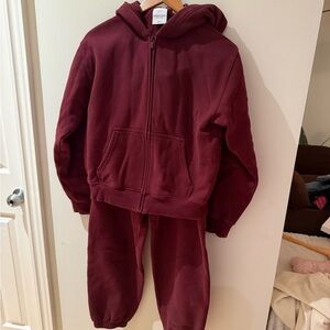 Aritzia Burgundy Sweatpants & Hoodie Set